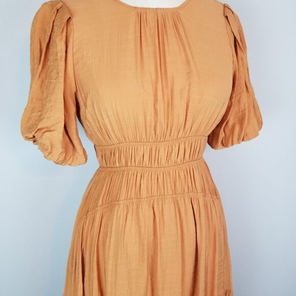 Moon River Copper A Line Fitted Waist Midi Dress Balloon Sleeves Size XS - Picture 3 of 8